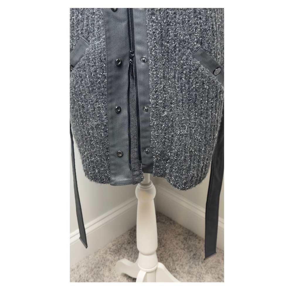 White House Black Market Grey Metallic Knit Longline Belted Sweater Vest‎ Small - Picture 6 of 9